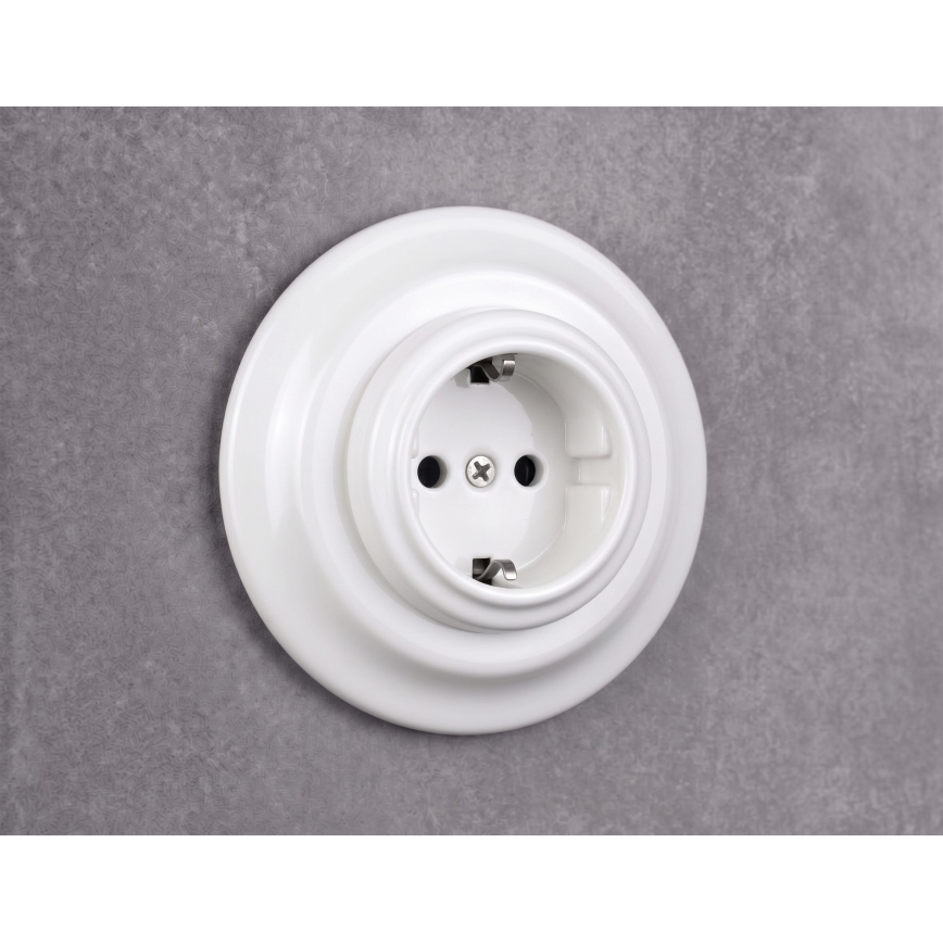 Elhard - Retro ceramiczne gniazdo domowe z ramką SCHUKO 230V białe