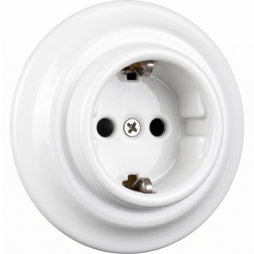Elhard - Retro ceramiczne gniazdo domowe z ramką SCHUKO 230V białe