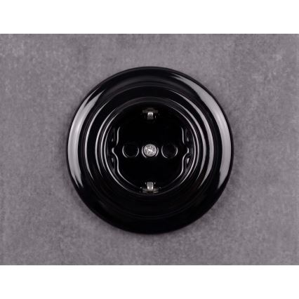 Elhard - Retro ceramiczne gniazdo domowe z ramką SCHUKO 230V czarne
