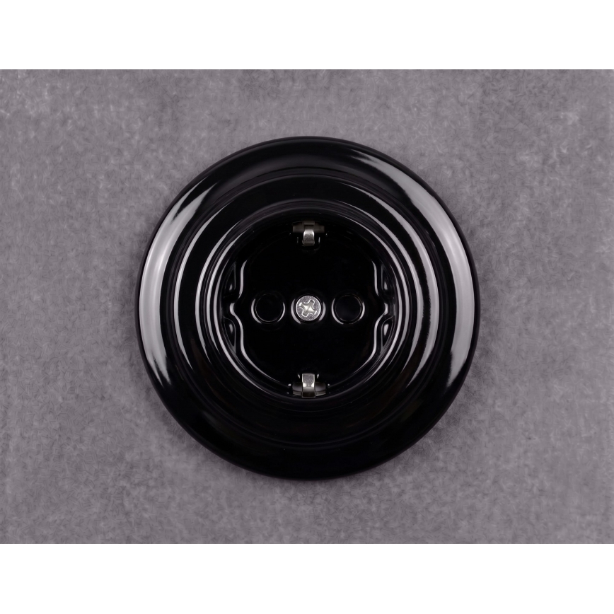 Elhard - Retro ceramiczne gniazdo domowe z ramką SCHUKO 230V czarne