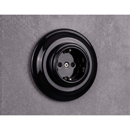 Elhard - Retro ceramiczne gniazdo domowe z ramką SCHUKO 230V czarne
