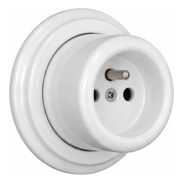 Elhard - Retro ceramiczne gniazdo ścienne z ramką 230V białe