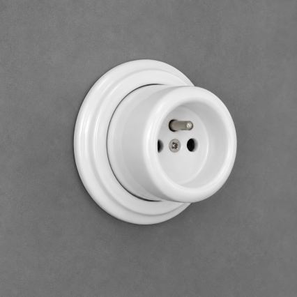 Elhard - Retro ceramiczne gniazdo ścienne z ramką 230V białe