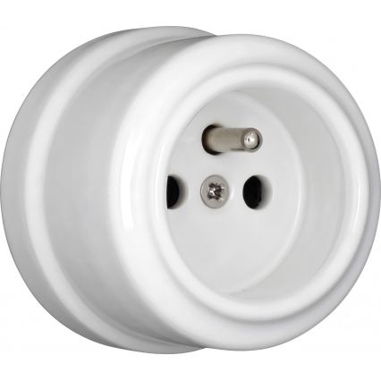 Elhard - Retro ceramiczne gniazdo ścienne z ramką 230V białe