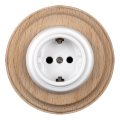 Elhard - Retro gniazdko ceramiczne do domu z ramką SCHUKO 230V biały/jasne drewno
