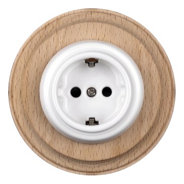 Elhard - Retro gniazdko ceramiczne do domu z ramką SCHUKO 230V biały/jasne drewno