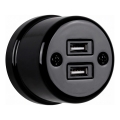 Elhard - Ścienne ceramiczne gniazdo retro 2x USB-A czarne