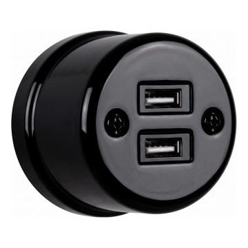 Elhard - Ścienne ceramiczne gniazdo retro 2x USB-A czarne