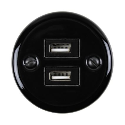 Elhard - Ścienne ceramiczne gniazdo retro 2x USB-A czarne