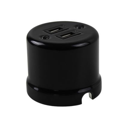 Elhard - Ścienne ceramiczne gniazdo retro 2x USB-A czarne