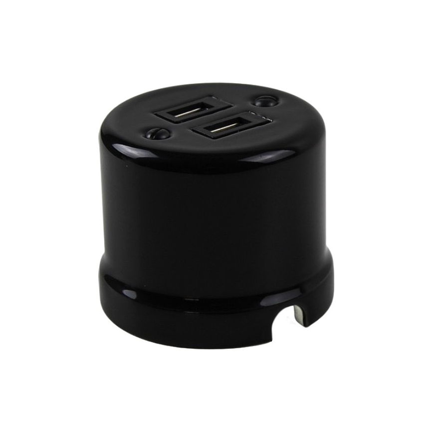 Elhard - Ścienne ceramiczne gniazdo retro 2x USB-A czarne
