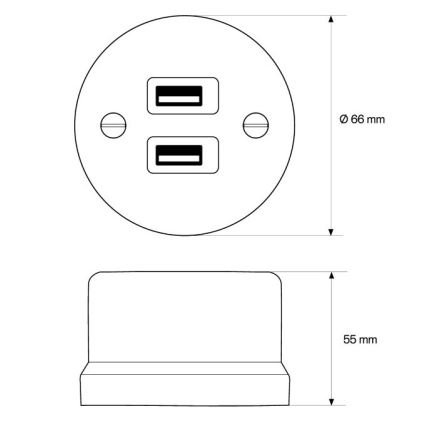 Elhard - Ścienne ceramiczne gniazdo retro 2x USB-A czarne