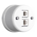 Elhard - Ścienne ceramiczne retro gniazdo sieciowe 2x RJ45, białe