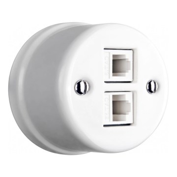 Elhard - Ścienne ceramiczne retro gniazdo sieciowe 2x RJ45, białe
