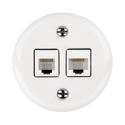 Elhard - Ścienne ceramiczne retro gniazdo sieciowe 2x RJ45, białe