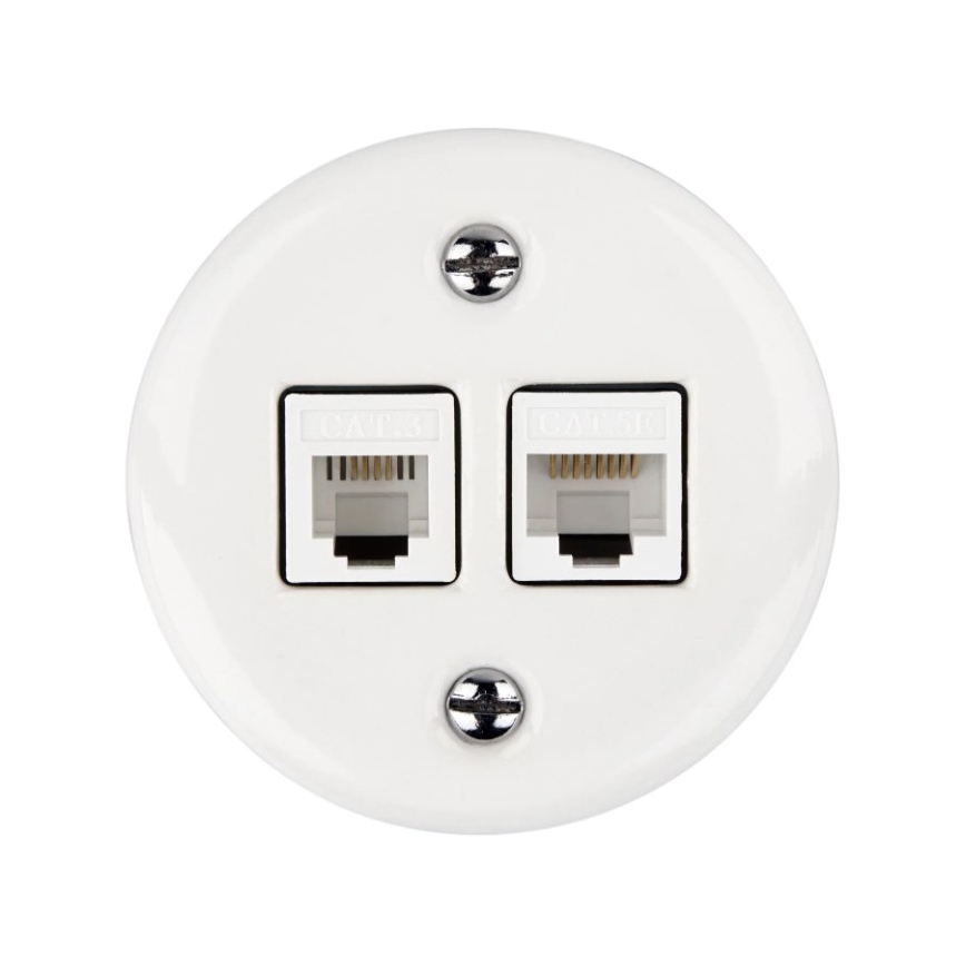 Elhard - Ścienne ceramiczne retro gniazdo sieciowe 2x RJ45, białe