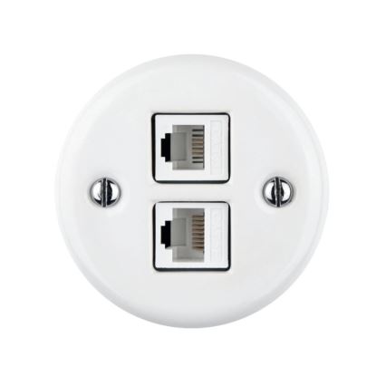 Elhard - Ścienne ceramiczne retro gniazdo sieciowe 2x RJ45, białe