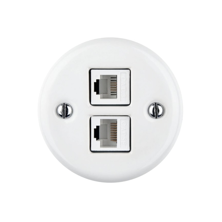 Elhard - Ścienne ceramiczne retro gniazdo sieciowe 2x RJ45, białe