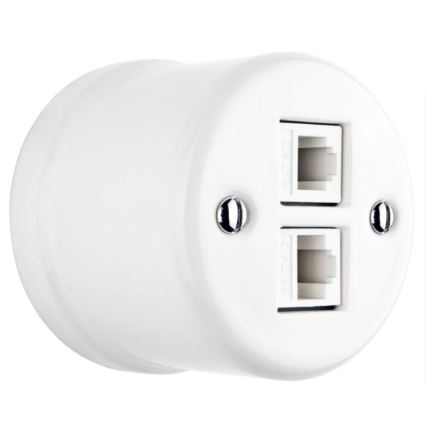 Elhard - Ścienne ceramiczne retro gniazdo sieciowe 2x RJ45, białe