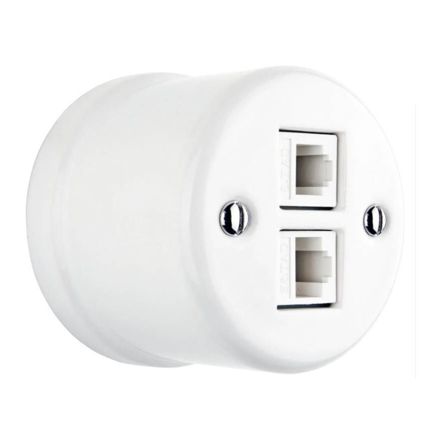 Elhard - Ścienne ceramiczne retro gniazdo sieciowe 2x RJ45, białe