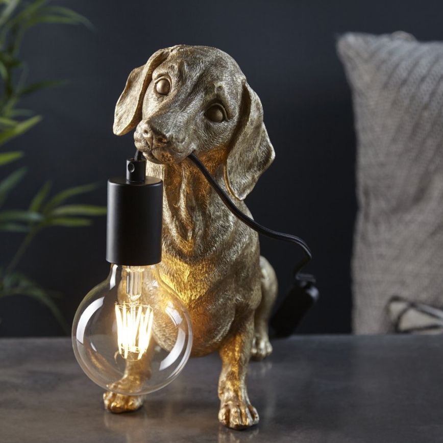 Endon 101187 - Lampa stołowa DACHSHUND 1xE27/10W/230V złota