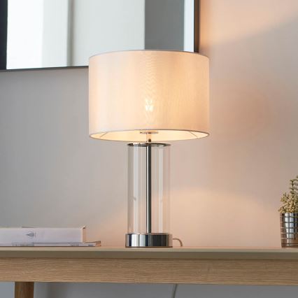 Endon 102674 - ściemnialna lampa stołowa LESSINA 1xE27/10W/230V błyszczący chrom/biały