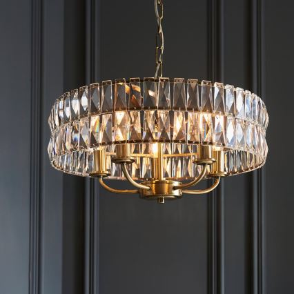 Endon 106244 - Žyrandol na łańcuchu CLIFTON 5xE14/6W/230V mosiądz/przezroczyste