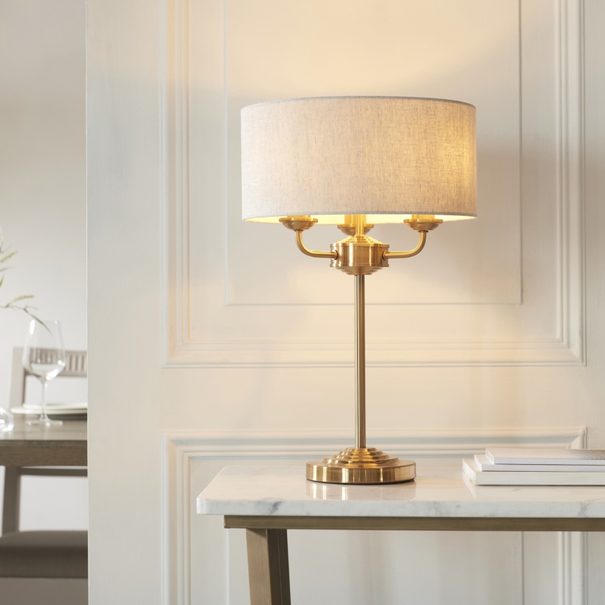 Endon 110721 - Lampa stołowa HIGHCLERE 3xE14/18W/230V beżowa/mosiądz