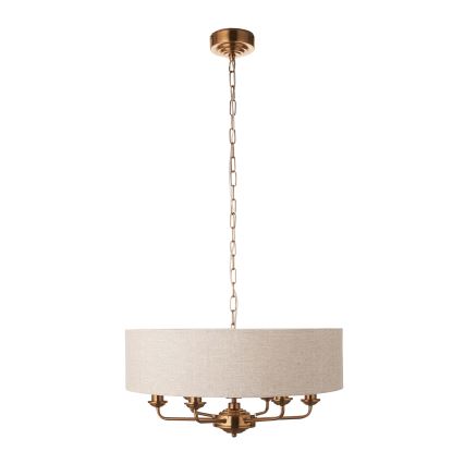 Endon 110722 - Żyrandol na łańcuchu HIGHCLERE 6xE14/6W/230V beżowy/mosiądz śr. 55 cm