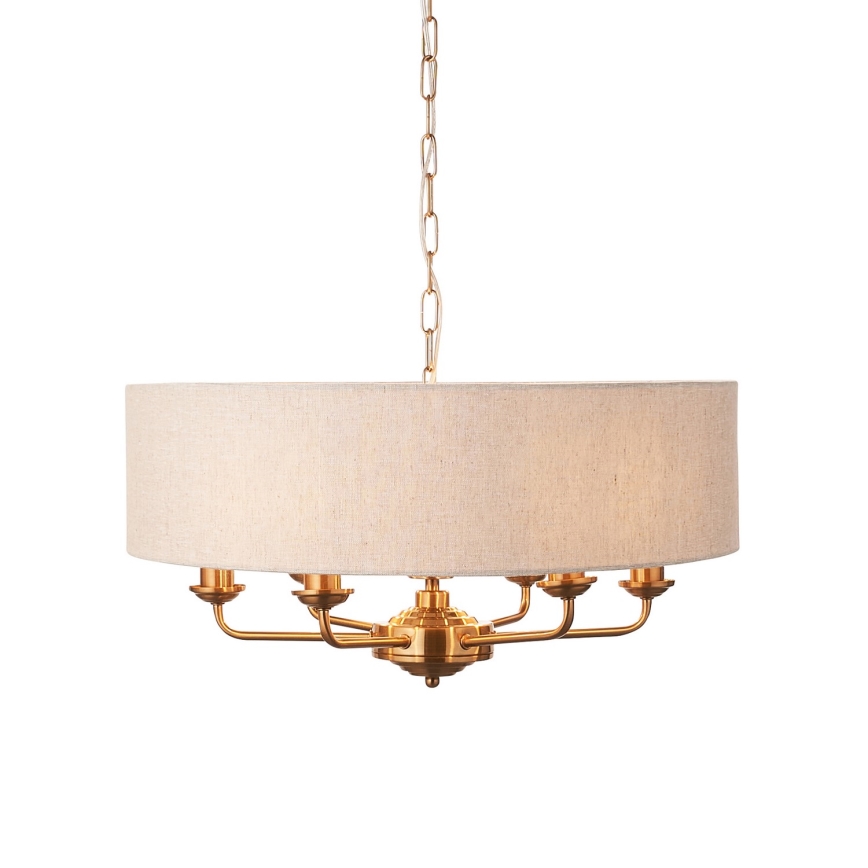 Endon 110722 - Żyrandol na łańcuchu HIGHCLERE 6xE14/6W/230V beżowy/mosiądz śr. 55 cm