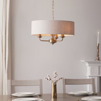 Endon 110723 - Żyrandol na łańcuchu HIGHCLERE 3xE14/40W/230V beżowy/mosiądz