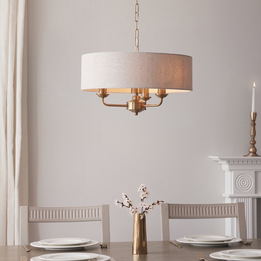 Endon 110723 - Żyrandol na łańcuchu HIGHCLERE 3xE14/40W/230V beżowy/mosiądz