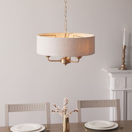 Endon 110723 - Żyrandol na łańcuchu HIGHCLERE 3xE14/40W/230V beżowy/mosiądz