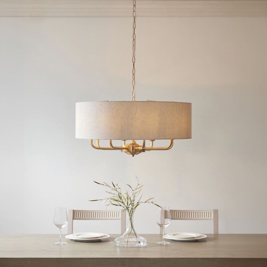Endon 110727 - Żyrandol na łańcuchu HIGHCLERE 8xE14/40W/230V beżowy/mosiężny śr. 70 cm