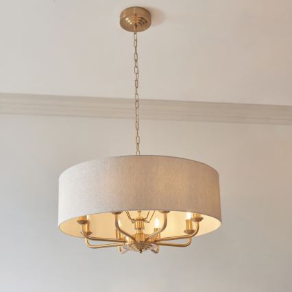 Endon 110727 - Żyrandol na łańcuchu HIGHCLERE 8xE14/40W/230V beżowy/mosiężny śr. 70 cm