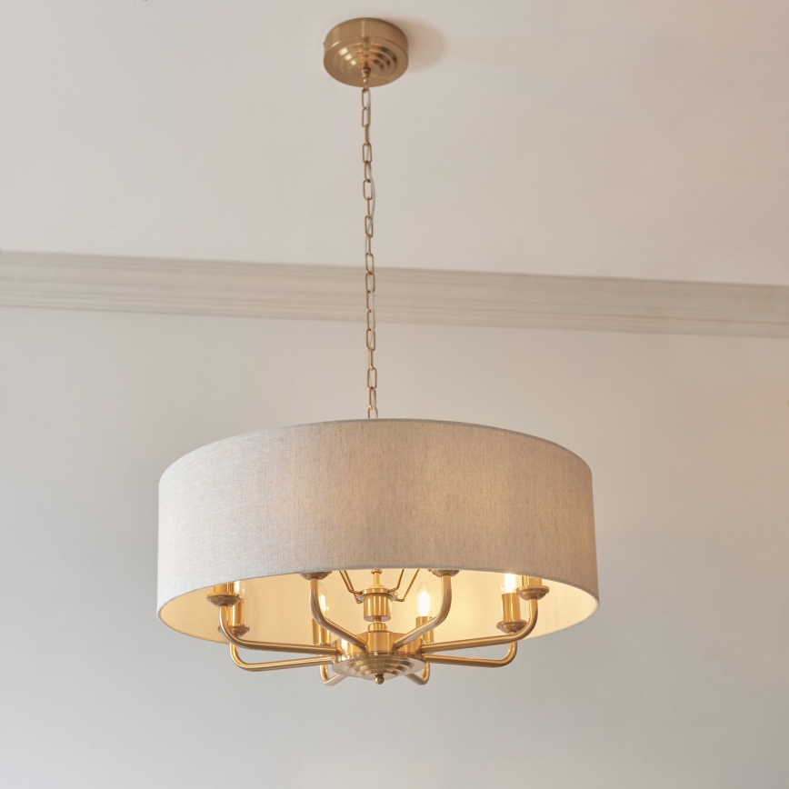 Endon 110727 - Żyrandol na łańcuchu HIGHCLERE 8xE14/40W/230V beżowy/mosiężny śr. 70 cm