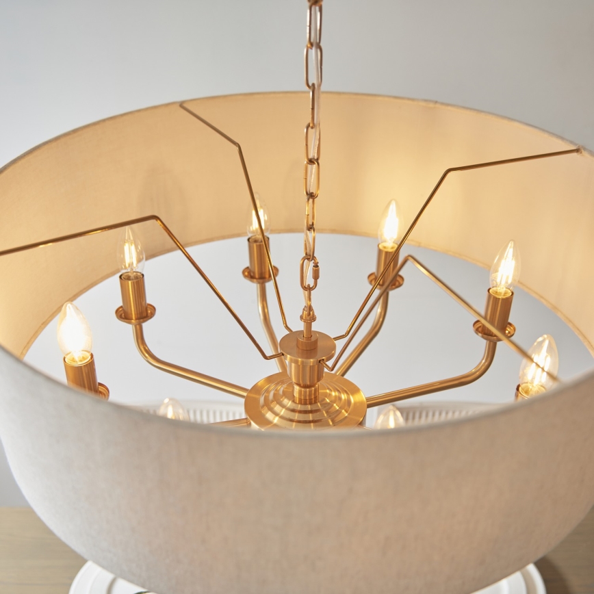 Endon 110727 - Żyrandol na łańcuchu HIGHCLERE 8xE14/40W/230V beżowy/mosiężny śr. 70 cm