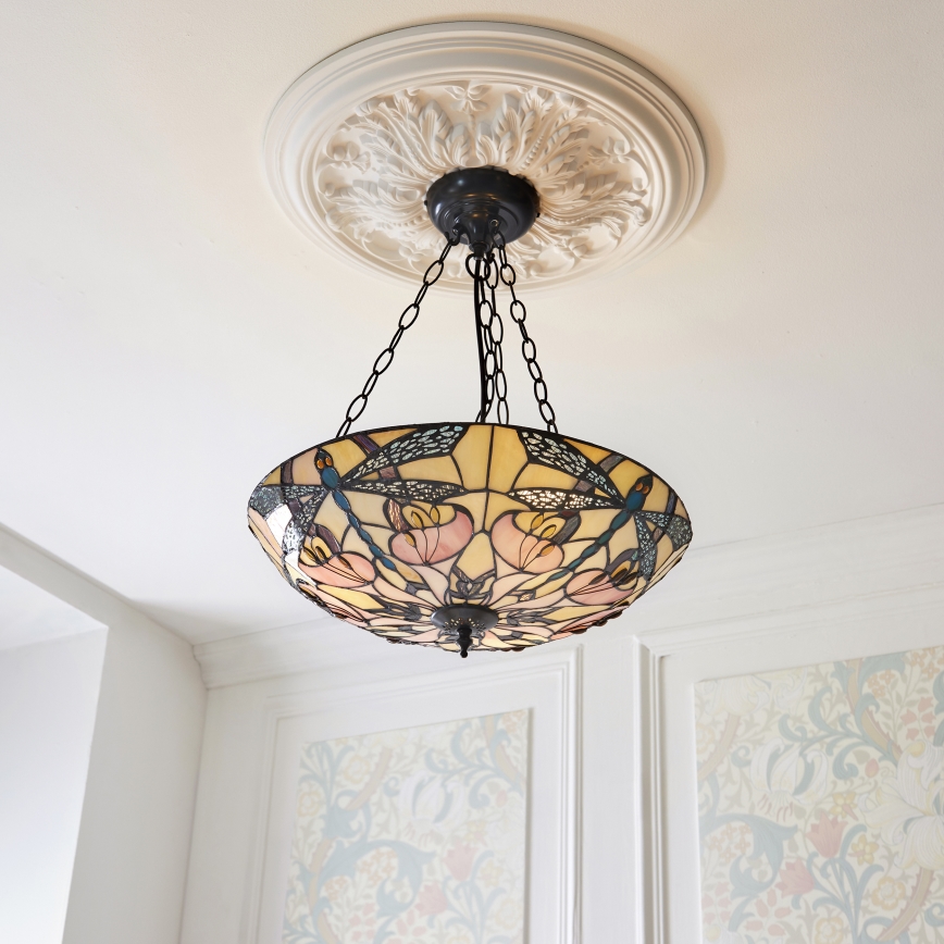 Endon 111869 - Żyrandol na łańcuchu Tiffany ASHTON 3xE27/10W/230V śr. 45 cm