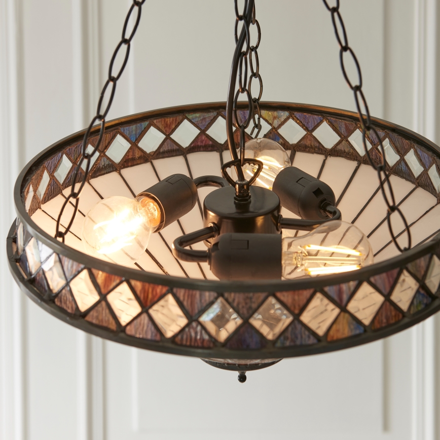 Endon 111870 - Żyrandol na łańcuchu Tiffany FARGO 3xE27/10W/230V śr. 41,5 cm