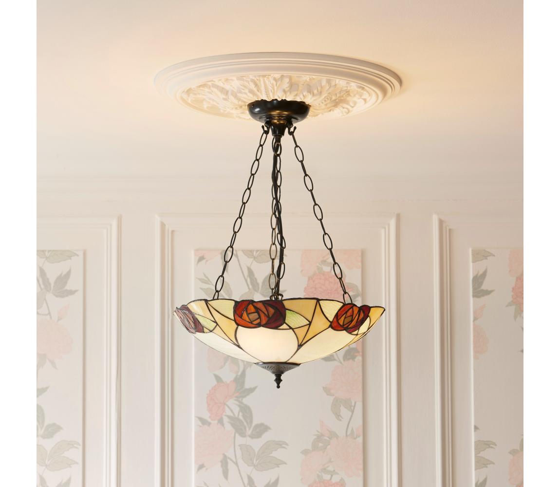 Endon 111879 - Żyrandol na łańcuchu Tiffany INGRAM 3xE27/10W/230V śr. 45 cm
