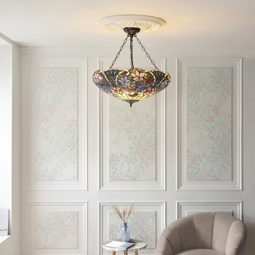 Endon 111887 - Żyrandol na łańcuchu Tiffany SULLIVAN 3xE27/10W/230V, śr. 57 cm