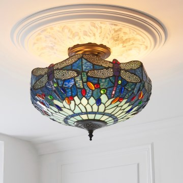 Endon 111897 - Przysufitowy żyrandol Tiffany DRAGONFLY 3xE27/10W/230V śr. 41 cm