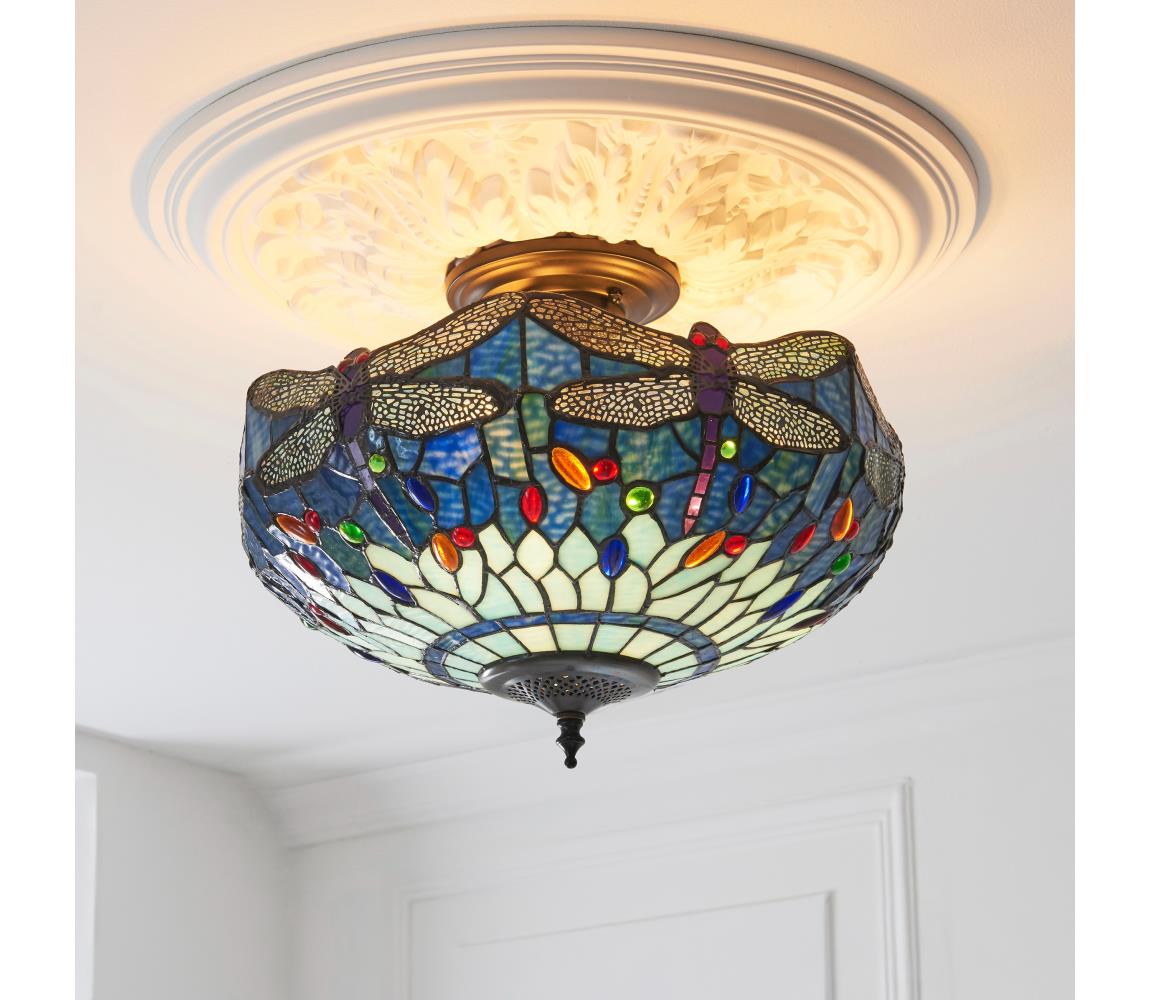 Endon 111897 - Przysufitowy żyrandol Tiffany DRAGONFLY 3xE27/10W/230V śr. 41 cm