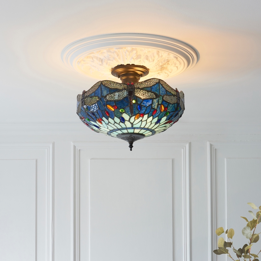 Endon 111897 - Przysufitowy żyrandol Tiffany DRAGONFLY 3xE27/10W/230V śr. 41 cm