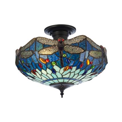 Endon 111897 - Przysufitowy żyrandol Tiffany DRAGONFLY 3xE27/10W/230V śr. 41 cm