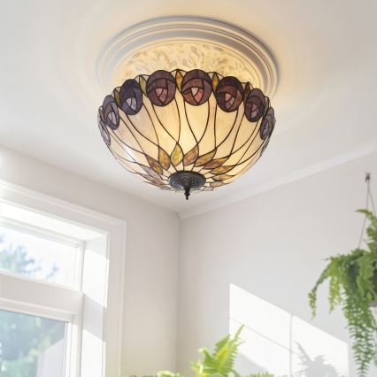 Endon 111906 - Przysufitowy żyrandol Tiffany HUTCHINSON 3xE27/10W/230V śr. 50 cm