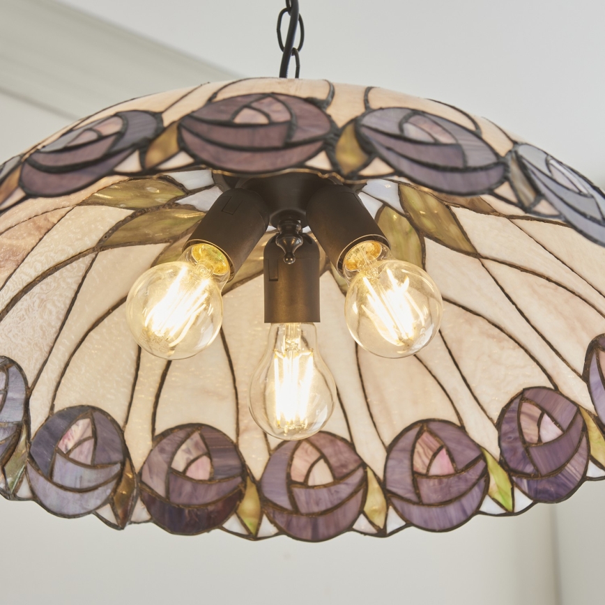 Endon 111985 - Żyrandol na łańcuchu Tiffany HUTCHINSON 3xE27/10W/230V, średnica 50 cm