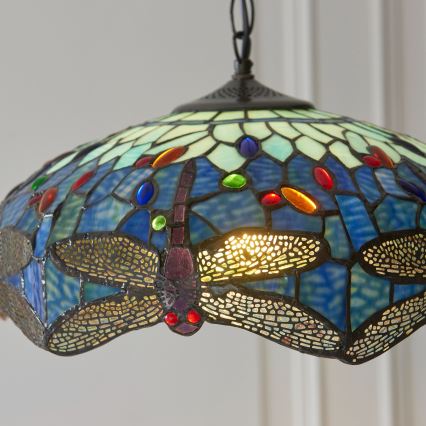 Endon 112195 - Żyrandol na łańcuchu Tiffany DRAGONFLY 1xE27/60W/230V śr. 41 cm