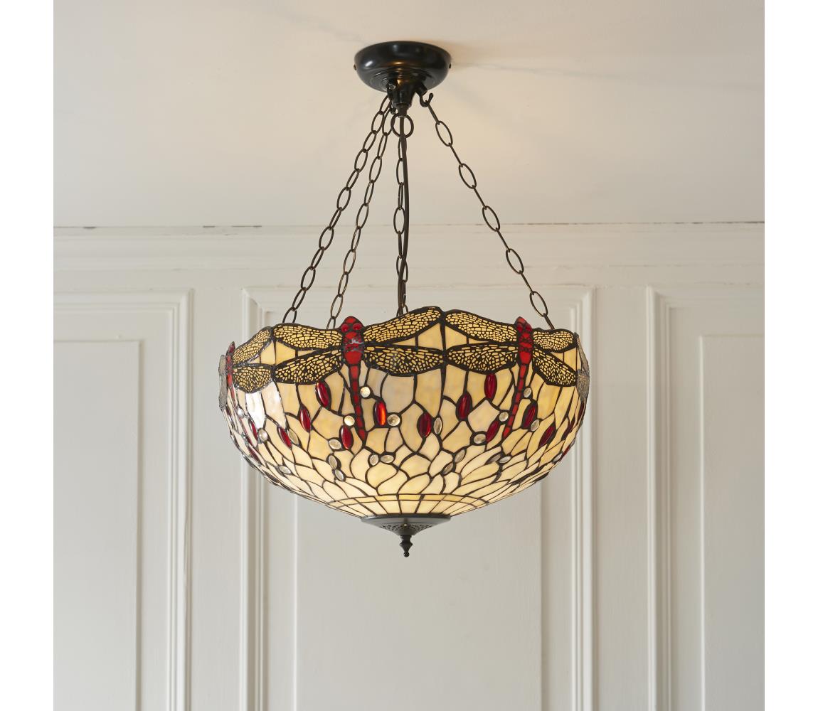 Endon 112251 - Żyrandol na łańcuchu Tiffany DRAGONFLY 3xE27/60W/230V śr. 50 cm