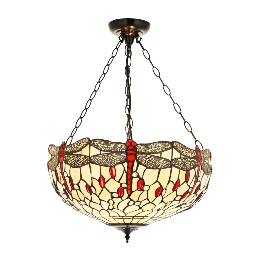 Endon 112251 - Żyrandol na łańcuchu Tiffany DRAGONFLY 3xE27/60W/230V śr. 50 cm